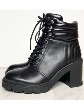 New! Marc Fisher Velima Black Leather Lace Up Lugsole Bootie 8.5 M